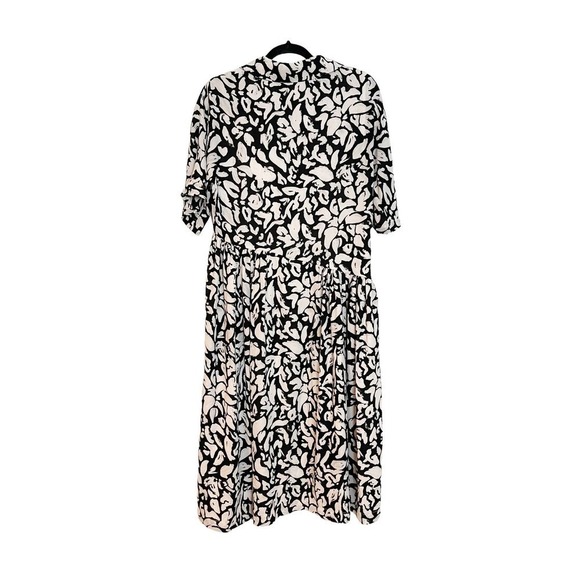 Stine Goya Short Sleeve Collar Neck Button Front Midi Dress White Black Size XS - Picture 2 of 10